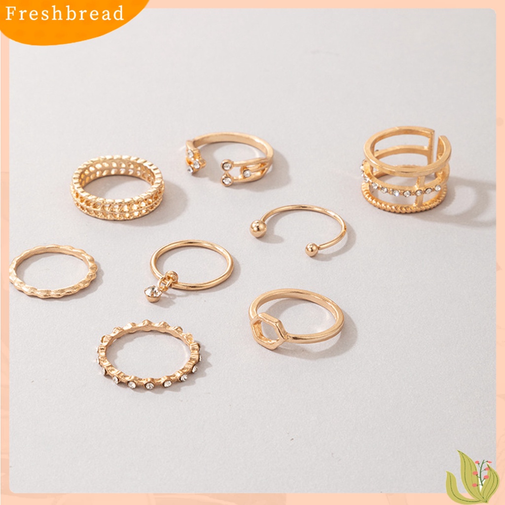&lt; Freshbread &gt; 8Pcs Cincin Wanita Geometris Berlian Imitasi Lady Shiny All Match Hexagon Rings Untuk Pacaran