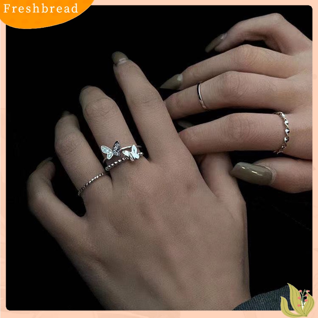 < Freshbread > 4Pcs Cincin Jari Butterfly Adjustable Female Electroplating Stackable Rings Untuk Pesta