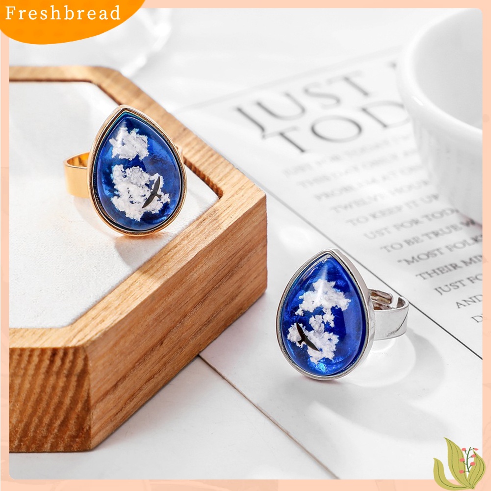 &lt; Freshbread &gt; Wanita Fashion Bulat Tetesan Air Awan Elang Safir Imitasi Bertatahkan Cincin Perhiasan