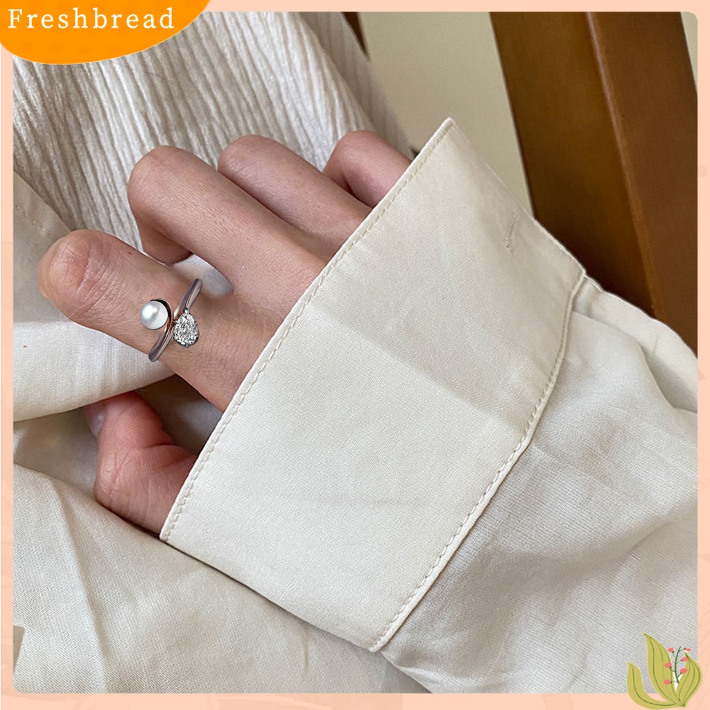 &lt; Freshbread &gt; Menawan Kulit-Menyentuh Cincin Lady Tembaga Faux Pearl Cubic Zirconia Finger Band Perhiasan Aksesori