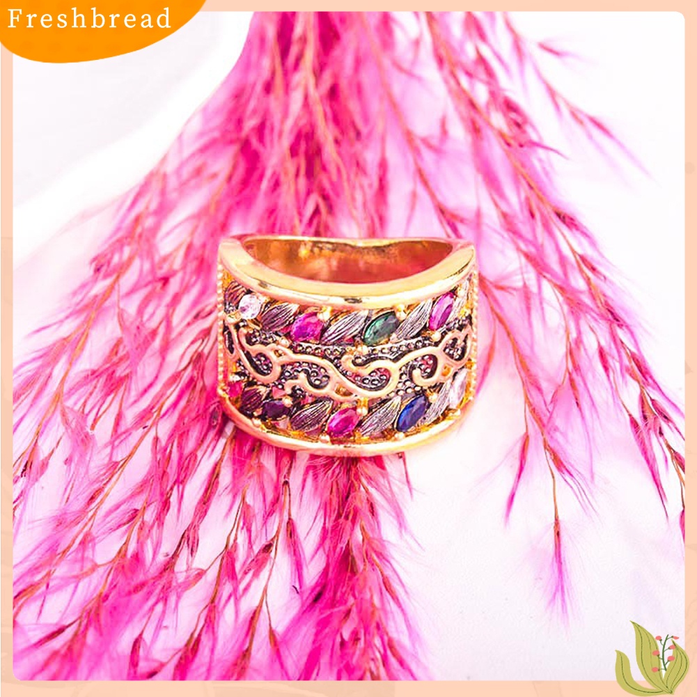 &lt; Freshbread &gt; Gaya Gothic Mewah Multicolor Faux Gemstone Plated Cincin Pertunangan Perhiasan Hadiah