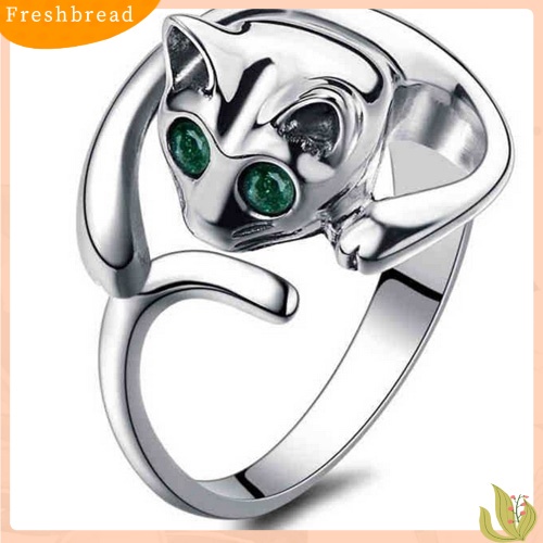 &lt; Freshbread &gt; Fashion Wanita Lucu Hewan Bentuk Kucing Berlian Imitasi Cincin Jari Terbuka Yang Dapat Disesuaikan