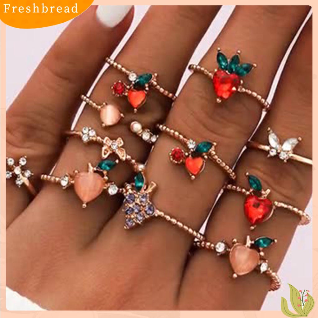 &lt; Freshbread &gt; 11 Pcs Knuckle Rings Buah Berlian Imitasi Wanita Indah Electroplating Finger Rings Perhiasan Aksesoris