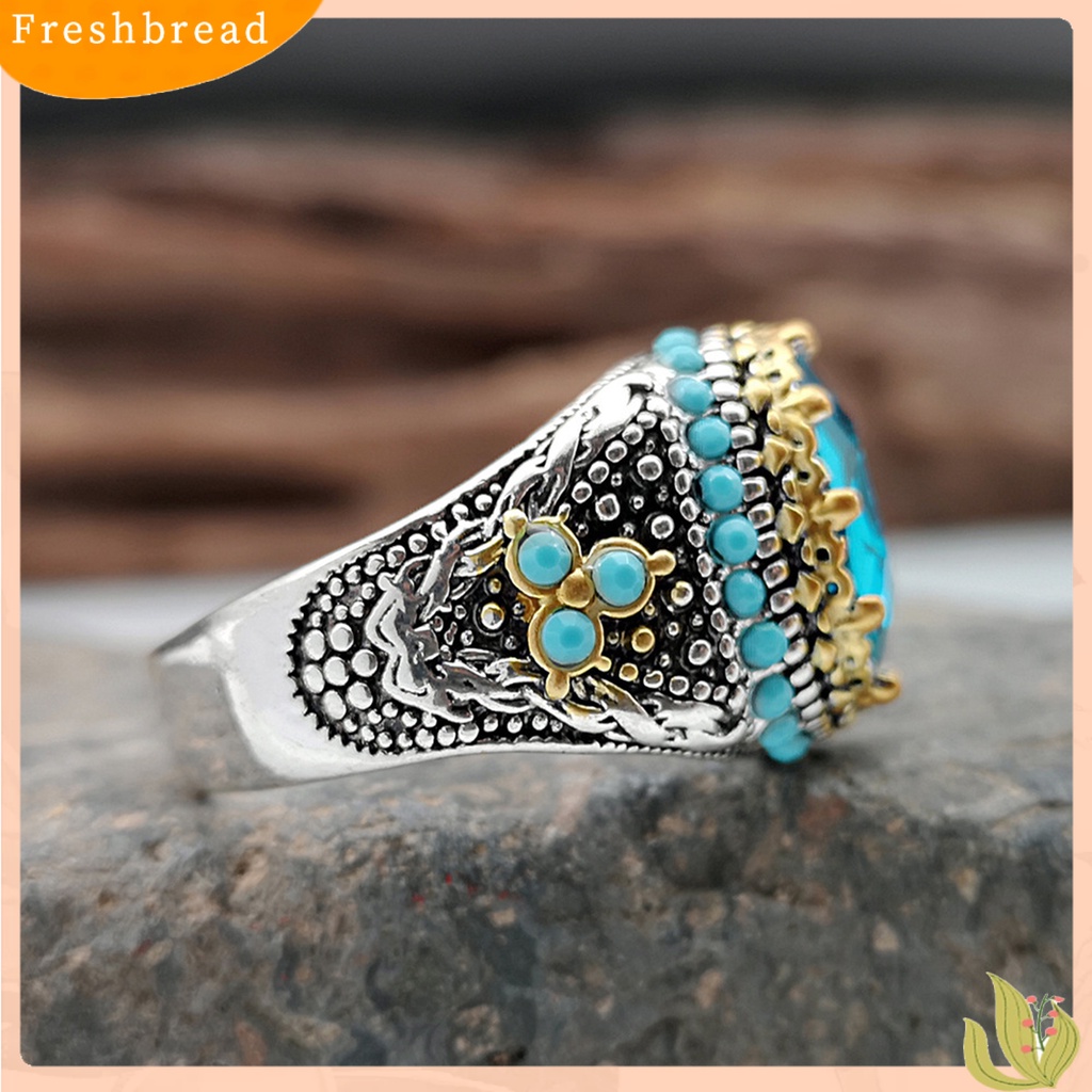 < Freshbread > Finger Band Oval-shaped Gaya Retro Electroplating Geometris Berlian Imitasi Hias Dress Up Perhiasan Aksesori Kepribadian Cincin Jari Trendy Untuk Pesta