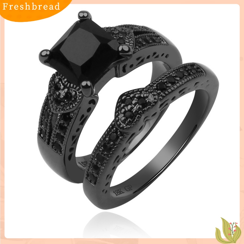 < Freshbread > 2Pcs/Set Wanita Pria Mewah Hitam Cubic Zircon Hias Jari Cincin Perhiasan Hadiah