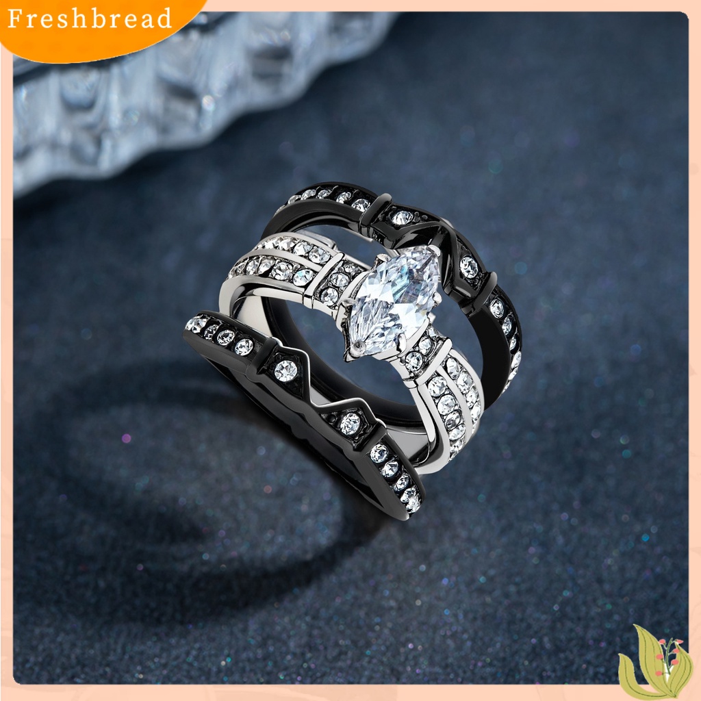 &lt; Freshbread &gt; 3Pcs Wanita Cincin Mewah Tiga Lapisan Mengkilap Cubic Zirconia Hias Berkilau Platinum Disepuh Wanita Lamaran Rings Perhiasan Pernikahan Aksesori Fashion