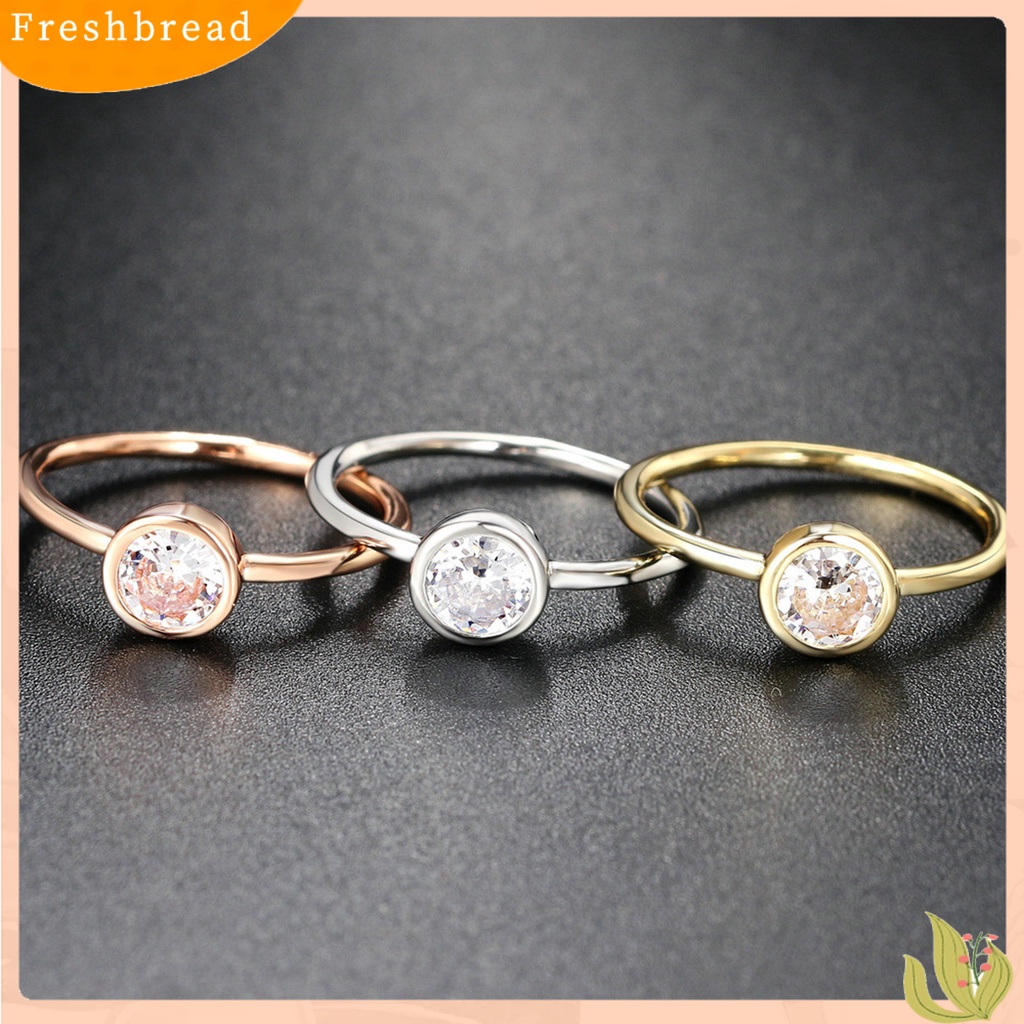 &lt; Freshbread &gt; Cincin Wanita Bulat Cubic Zirconia Perhiasan Sparkling Permukaan Halus Finger Ring Untuk Pernikahan