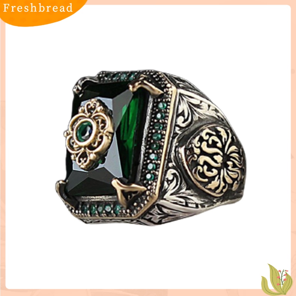 < Freshbread > Pria Cincin Royal Stainless Bentuk Geometris Ringan Besar Gaya Vintage Unisex Cubic Zirconia Pita Lebar Wanita Circlet Perhiasan