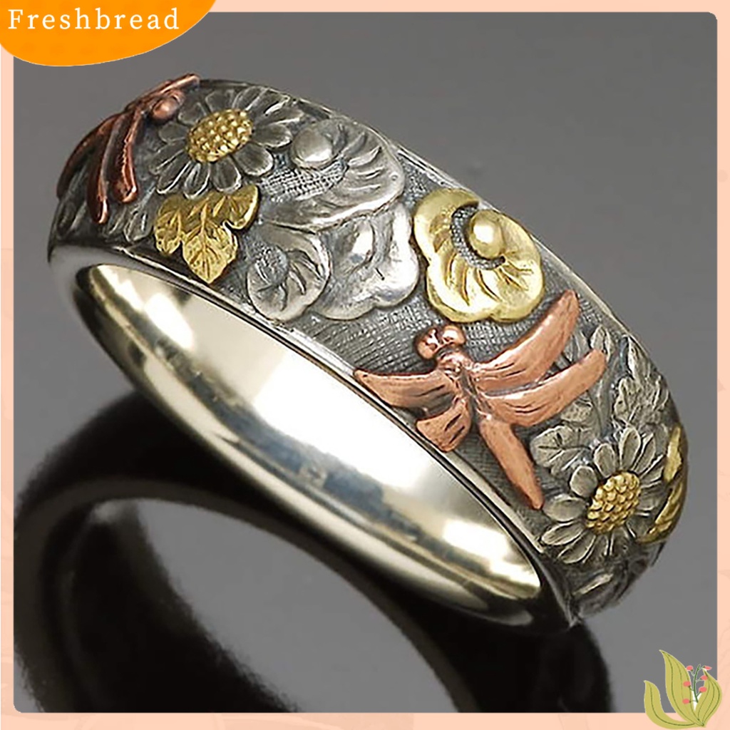 &lt; Freshbread &gt; Wanita Pria Elegan Motif Bunga Matahari Capung Desain Jari Cincin Band Perhiasan