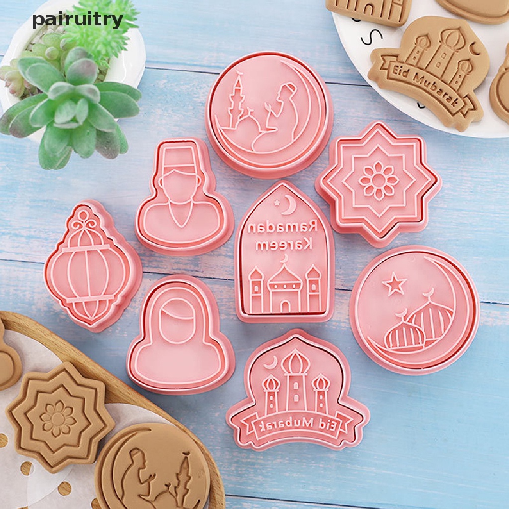 Prt 8Pcs Eid Mubarak Cetakan Biskuit Cookie Cutters Stamp Press Fondant Sugarcraft Alat Baking Dekorasi Ramadhan Rumah Pesta Muslim Islam PRT