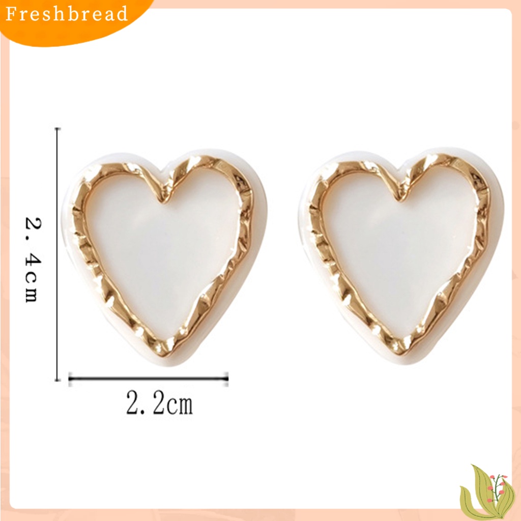 < Freshbread > 1pasang Indah Menawan Wanita Anting Hadiah Enamel Bentuk Hati Stud Earrings Perhiasan Aksesori