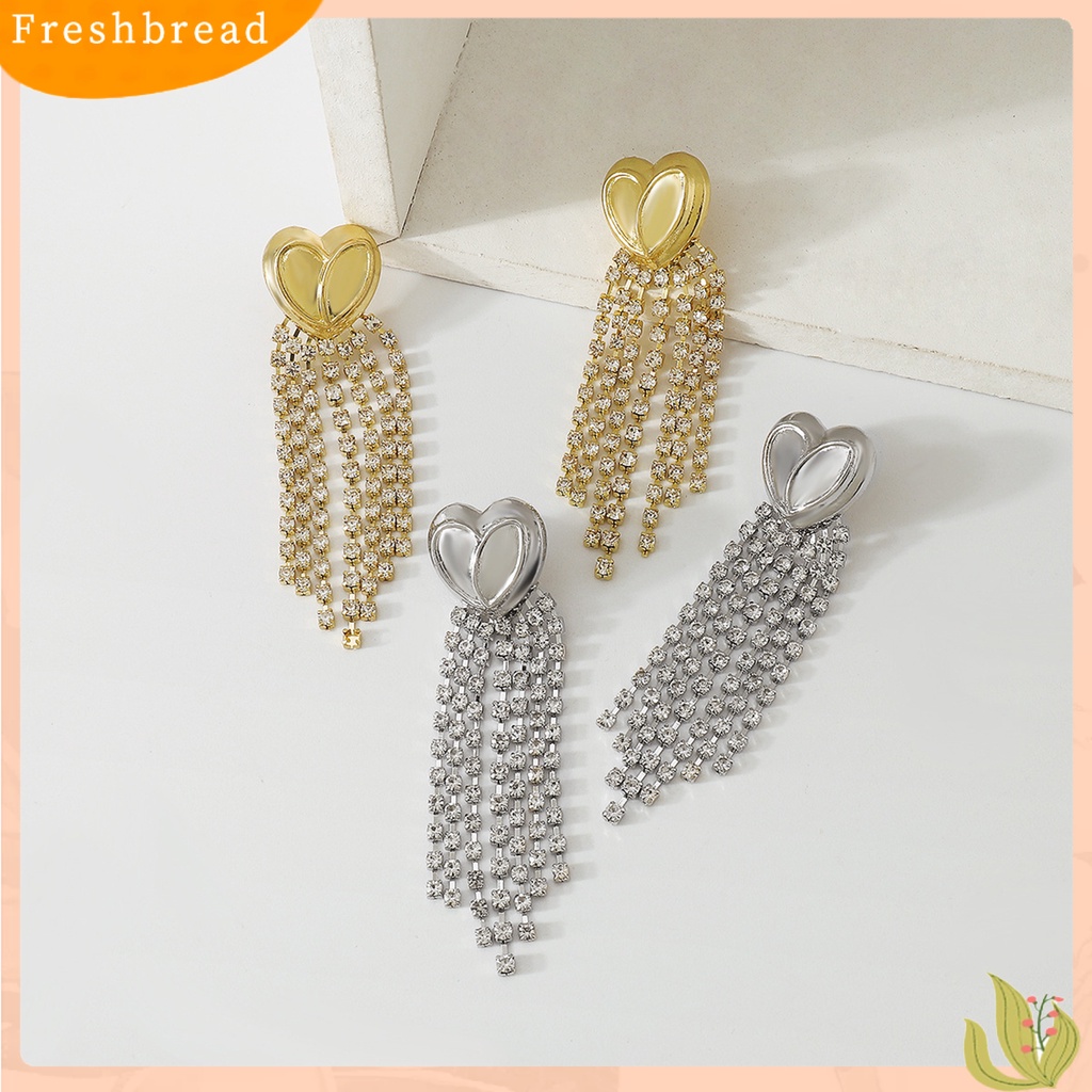 < Freshbread > 1pasang Anting Menjuntai Rumbai Hati Perhiasan Gaya Perancis Berlian Imitasi Anting Panjang Untuk Club
