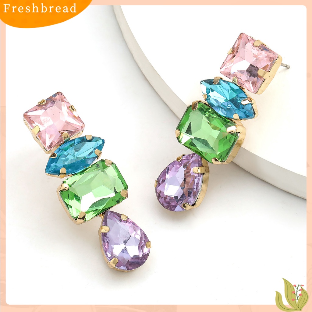 &lt; Freshbread &gt; 1pasang Tindik Bersinar Indah Anting Pejantan Bentuk Tetesan Air Berlian Imitasi Wanita Anting Perhiasan Pernikahan