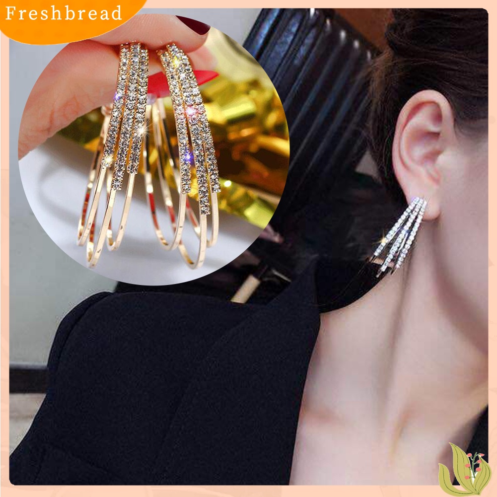 &lt; Freshbread &gt; Wanita Berlian Imitasi Multi C Bentuk Lingkaran Hoop Anting Pernyataan Pesta Perhiasan Hadiah