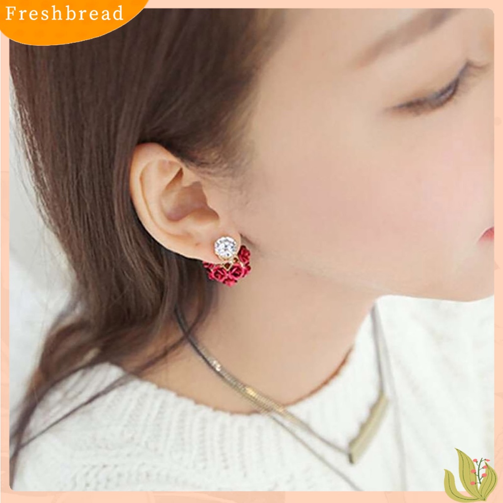 &lt; Freshbread &gt; Ear Studs Desain Bola Bunga Mawar Indah Anting Berlian Imitasi Alloy Untuk Perjamuan