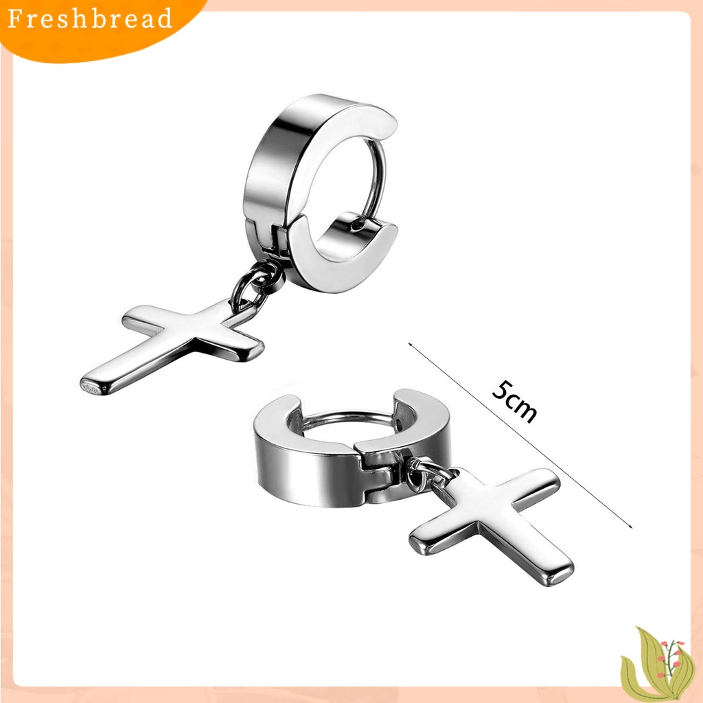 &lt; Freshbread &gt; 1pasang Ear Dangle Cross Pendant Anting Hoop Berengsel Huggie Stainless Steel Ramah Lingkungan Untuk Pria