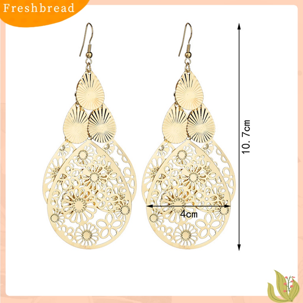 &lt; Freshbread &gt; 1pasang Anting Kait Berlebihan Retro Geometris Elegan Berongga Bunga Tetesan Air Liontin Wanita Menjuntai Anting Perhiasan Fashion