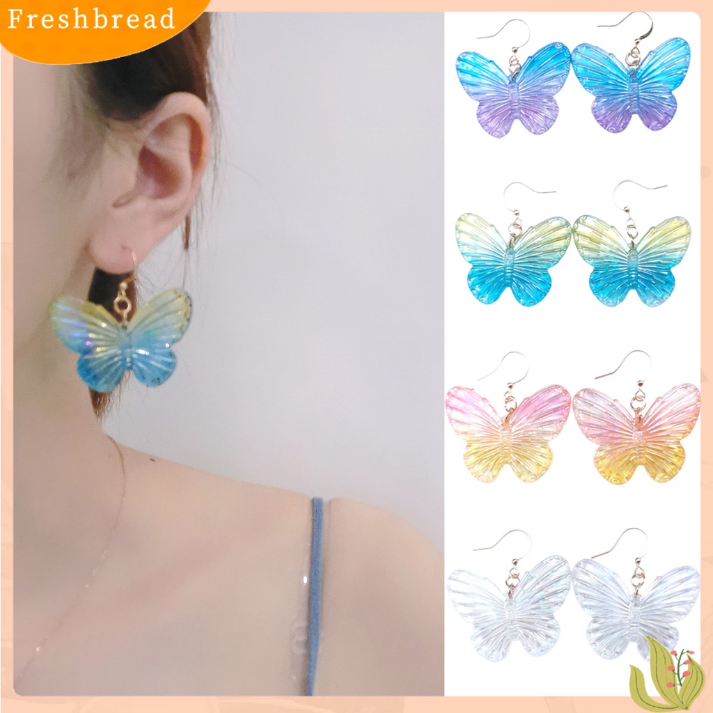 &lt; Freshbread &gt; 1pasang Tindik Warna Gradien Gadis Anting Akrilik Transparan Kupu-Kupu Drop Hook Earrings Perhiasan Aksesoris