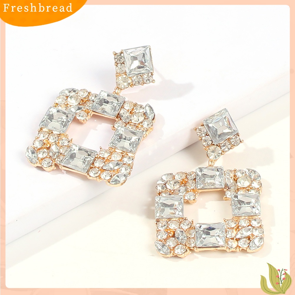 &lt; Freshbread &gt; Wanita Geometris Persegi Multicolor Berlian Imitasi Eardrop Statement Stud Earrings Hadiah