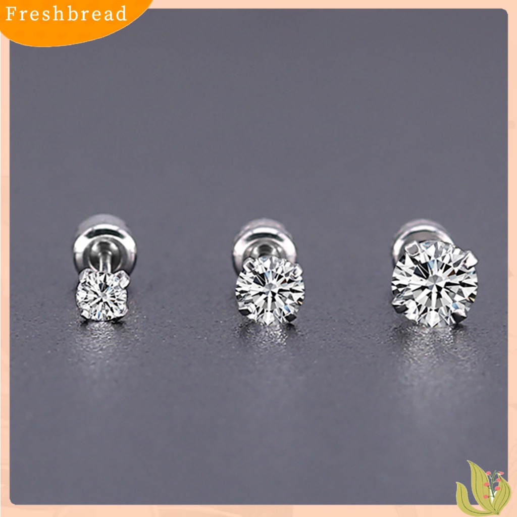 &lt; Freshbread &gt; Anting Giwang Fashionable Unisex Berlian Imitasi Bulat Cubic Zirconia Titanium Steel Untuk Hadiah