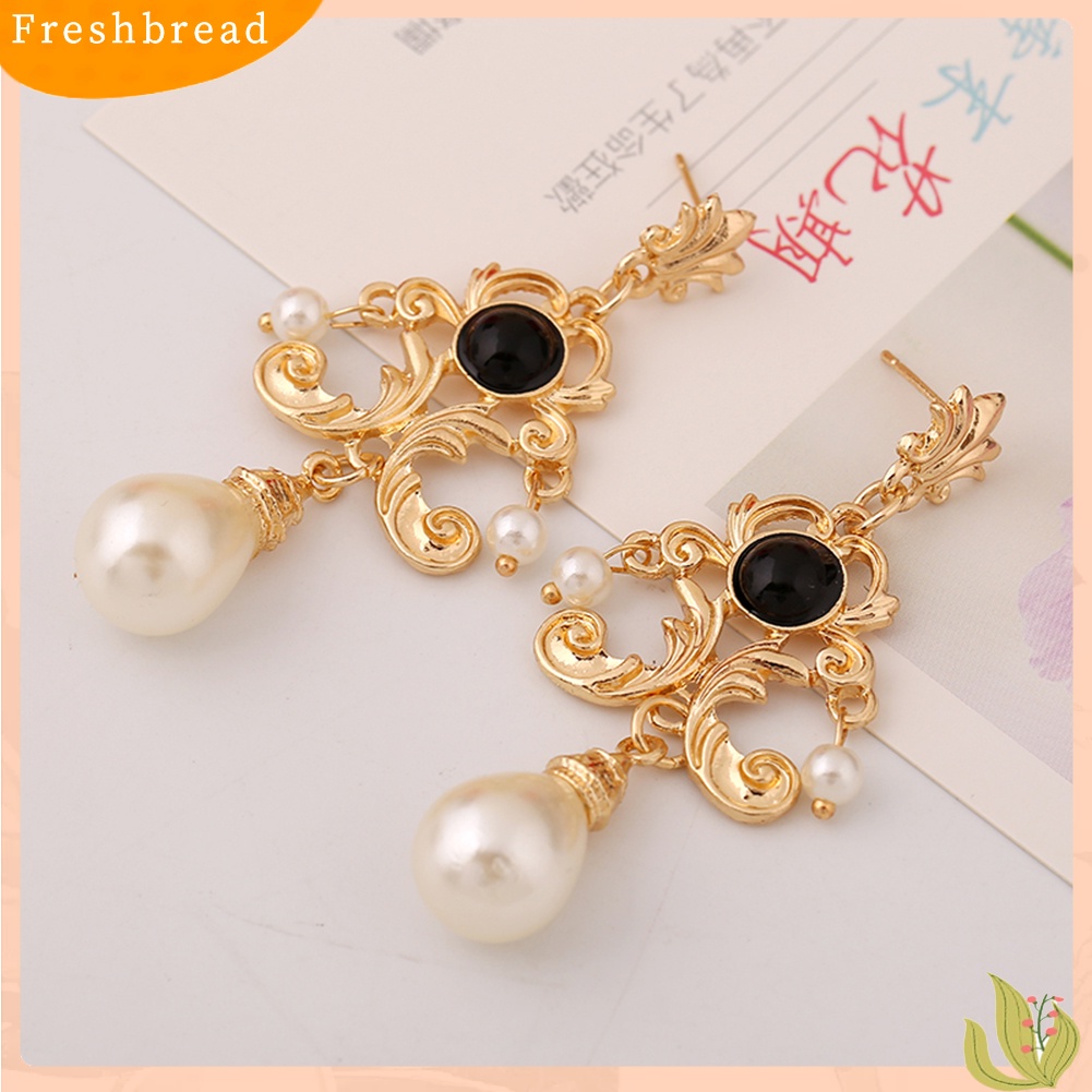 &lt; Freshbread &gt; Pesta Malam Wanita Istana Logam Bunga Mutiara Imitasi Statement Stud Earrings Hadiah