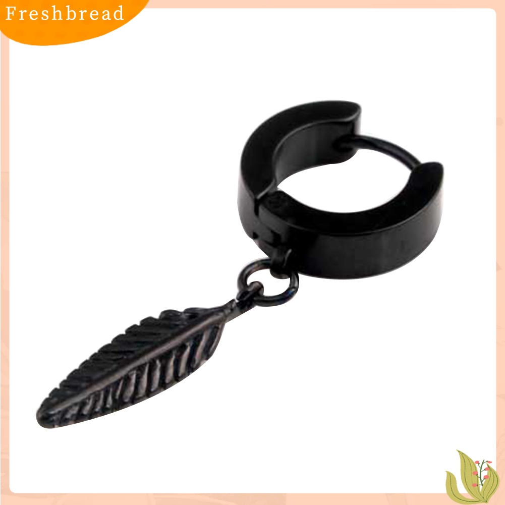 < Freshbread > 1Pc Punk Pria Bulu Liontin Stainless Steel Hoop Earring Pesta Perhiasan Hadiah