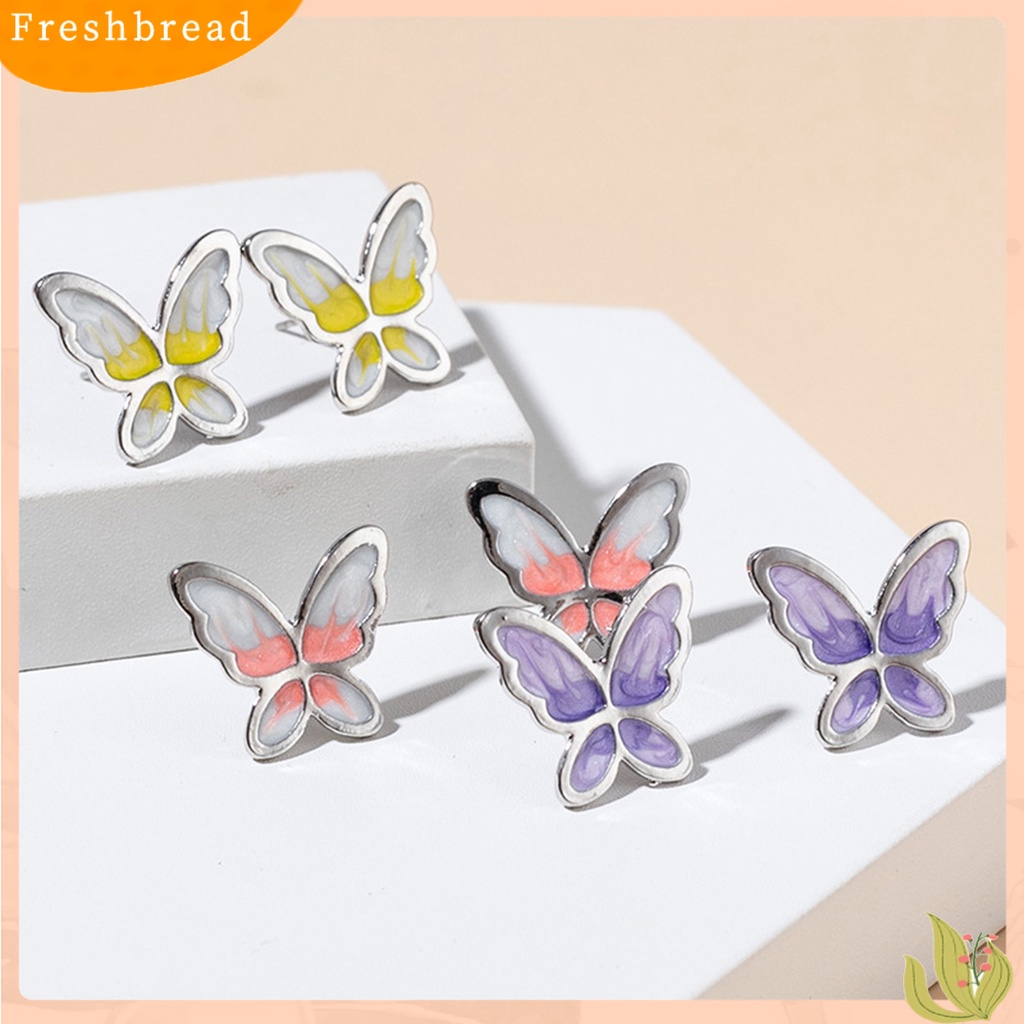 &lt; Freshbread &gt; 1pasang Anting Tusuk Wanita Ringan Artistik Manis Tahan Lama Friendly Untuk Kulit Stainless Warna Kontras Bentuk Kupu-Kupu Anti Karat Lady Ear Stud Women Jewelry