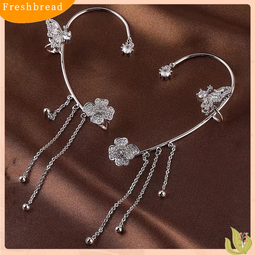 &lt; Freshbread &gt; 1Pc Manset Telinga Mewah Temperamen Dekorasi Geometris Tinggi Gloss Berdandan Tanpa Tindik Shiny Cubic Zirconia Butterfly Ear Cuff Perhiasan Aksesoris