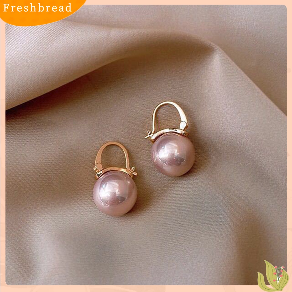 &lt; Freshbread &gt; 1pasang Anting Pengerjaan Halus Indah Imitasi Mutiara Mata-catching Fantasy Lop Earrings Untuk Outdoor