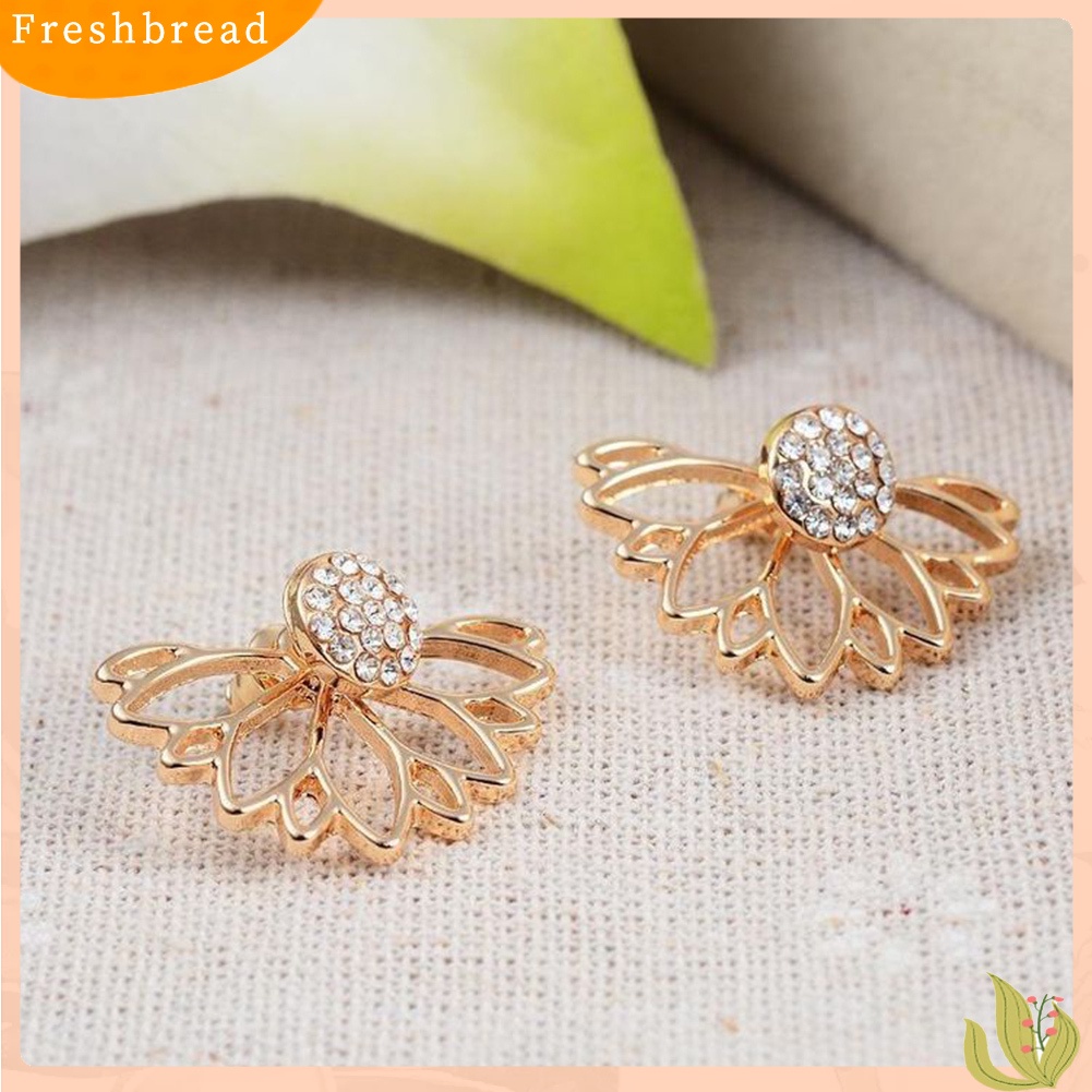 &lt; Freshbread &gt; Wanita Fashion Berlian Imitasi Mengkilap Berongga Keluar Telinga Jaket Stud Earrings Perhiasan Hadiah