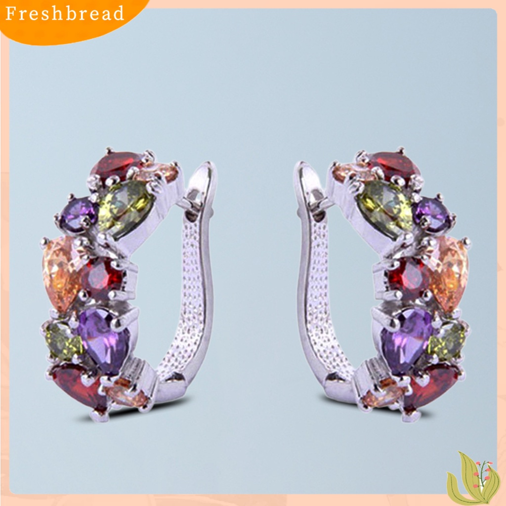 &lt; Freshbread &gt; 1pasang Anting Wanita Trendi Warna-Warni Cubic Zirconia Nyaman Dipakai Aksesori Anting Hoop Fashion Untuk Pesta