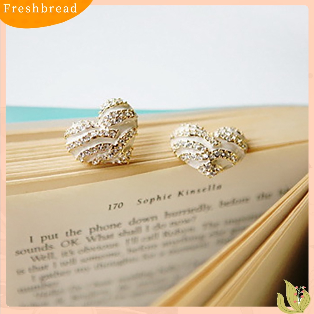 &lt; Freshbread &gt; Fashion Wanita Zebra Kristal Berlian Imitasi Bentuk Hati Ear Stud Earrings Jewelry