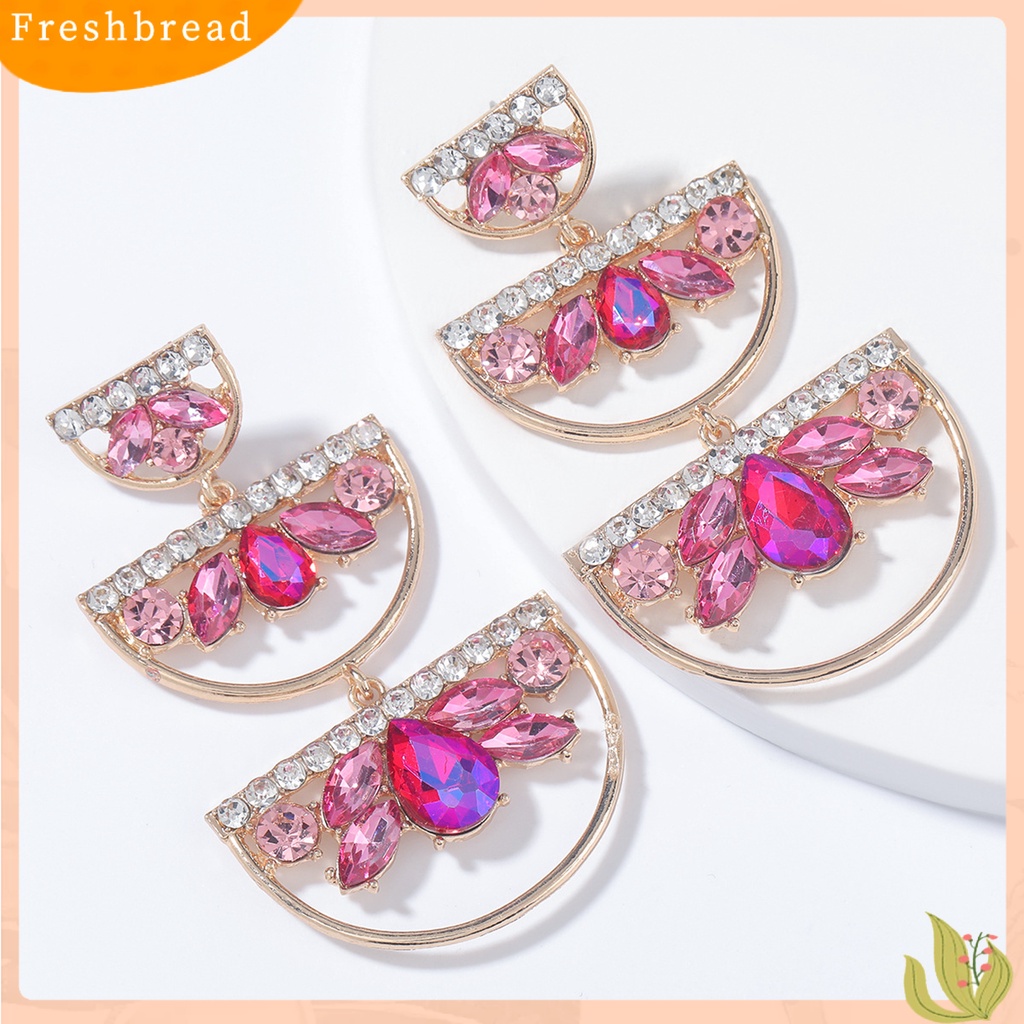 &lt; Freshbread &gt; Anting Warna-Warni Geometris Alloy Setengah Lingkaran Anting Menjuntai Panjang Untuk Wanita