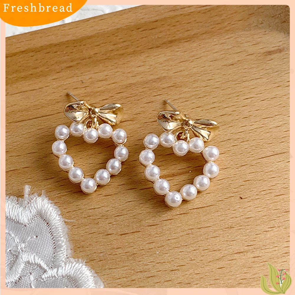 &lt; Freshbread &gt; Fashion Wanita Mutiara Imitasi Busur Bunga Hati Telinga Stud Bintang Anting Perhiasan Hadiah