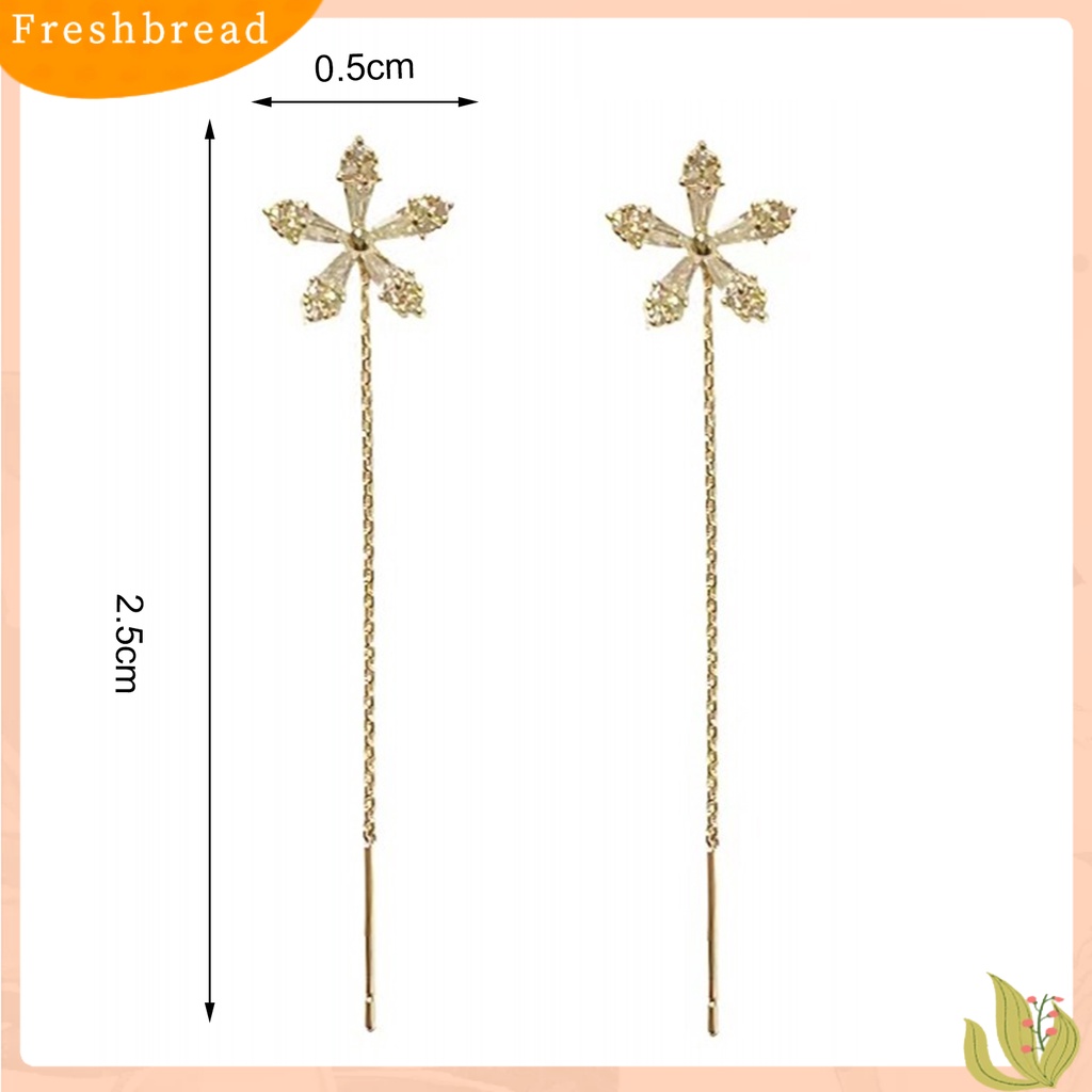 < Freshbread > 1pasang Anting Pejantan Temperamen Rumbai Panjang Berlian Imitasi Mengkilap Hias Berkilau Hadiah Wanita Bunga Garis Telinga Perhiasan Aksesoris Pernyataan Fashion