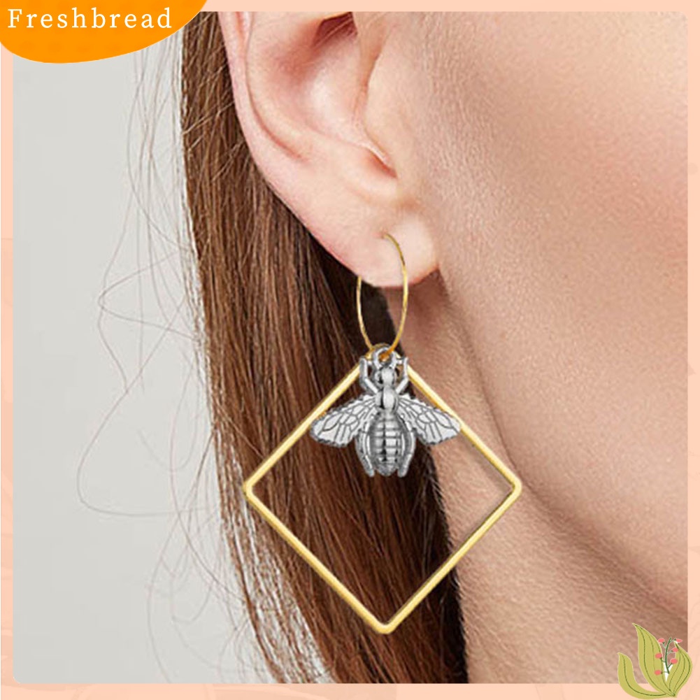 &lt; Freshbread &gt; Fashion Wanita Berongga Persegi Lebah Cherry Rose Panjang Menjuntai Hoop Earrings Perhiasan