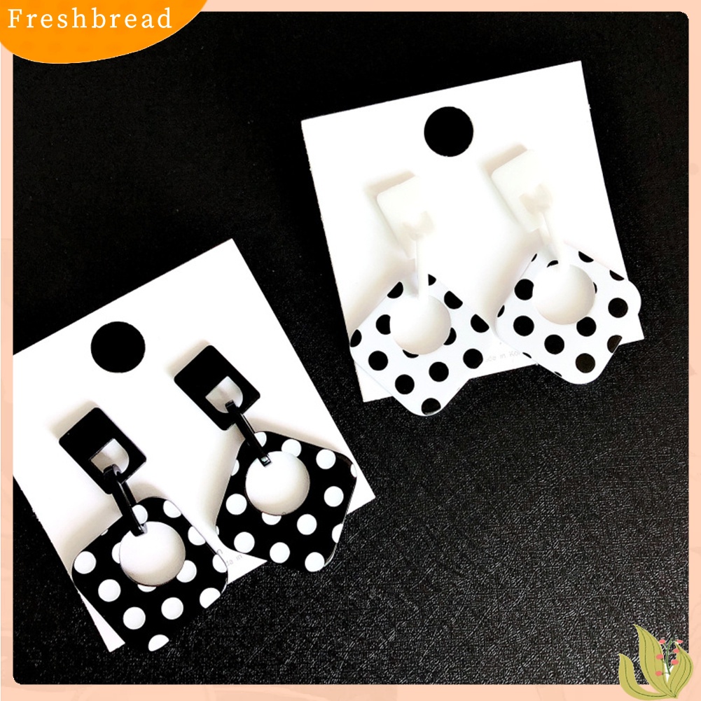&lt; Freshbread &gt; Wanita Polkadot Berongga Belah Ketupat Geometris Menjuntai Telinga Stud Cuff Earrings Perhiasan