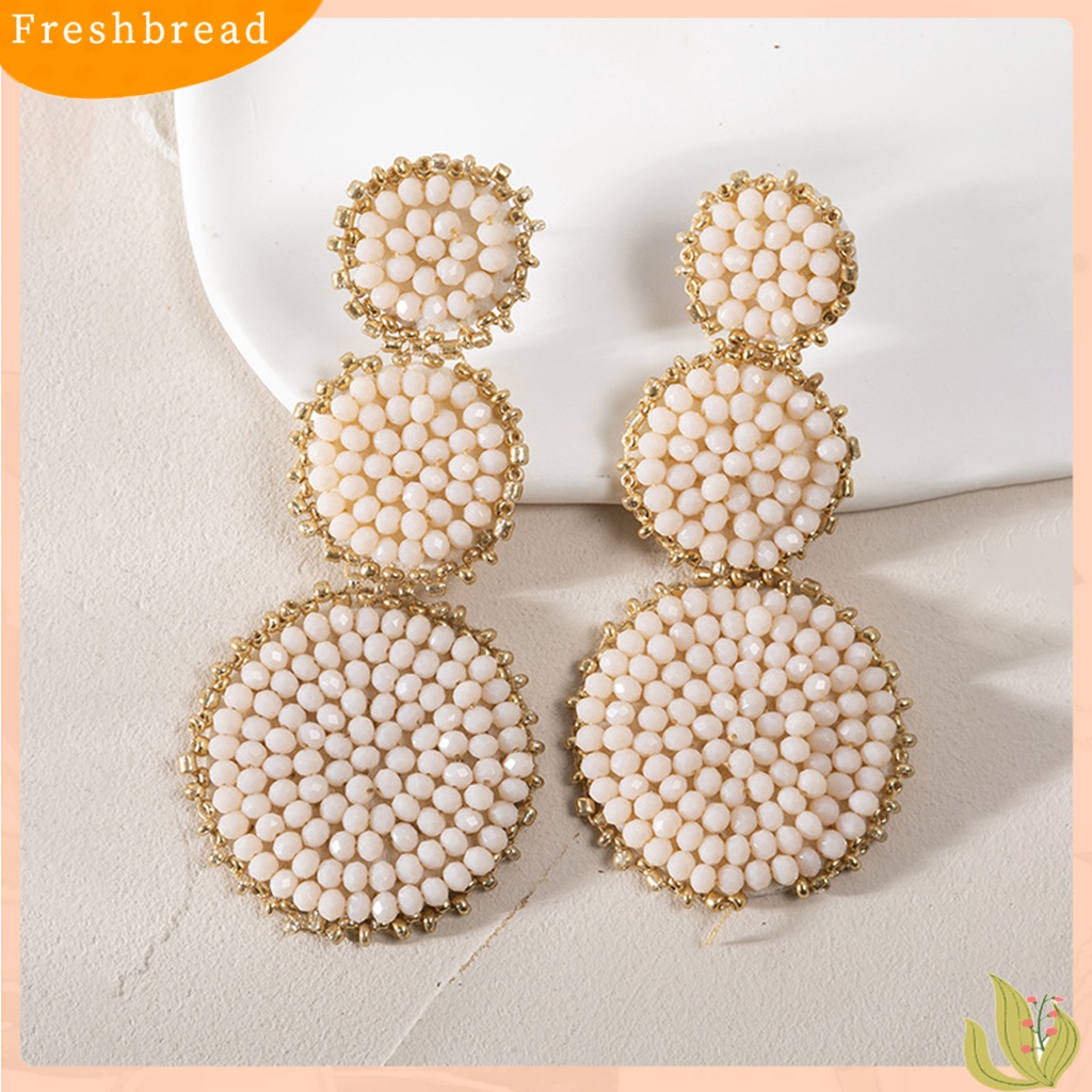 &lt; Freshbread &gt; 1pasang Anting Wanita Pengerjaan Yang Baik Tahan Lama Portabel Ringan Stainless Warna Kontras Bentuk Bulat Manik-Manik Simetris Prom Anting Perhiasan Wanita