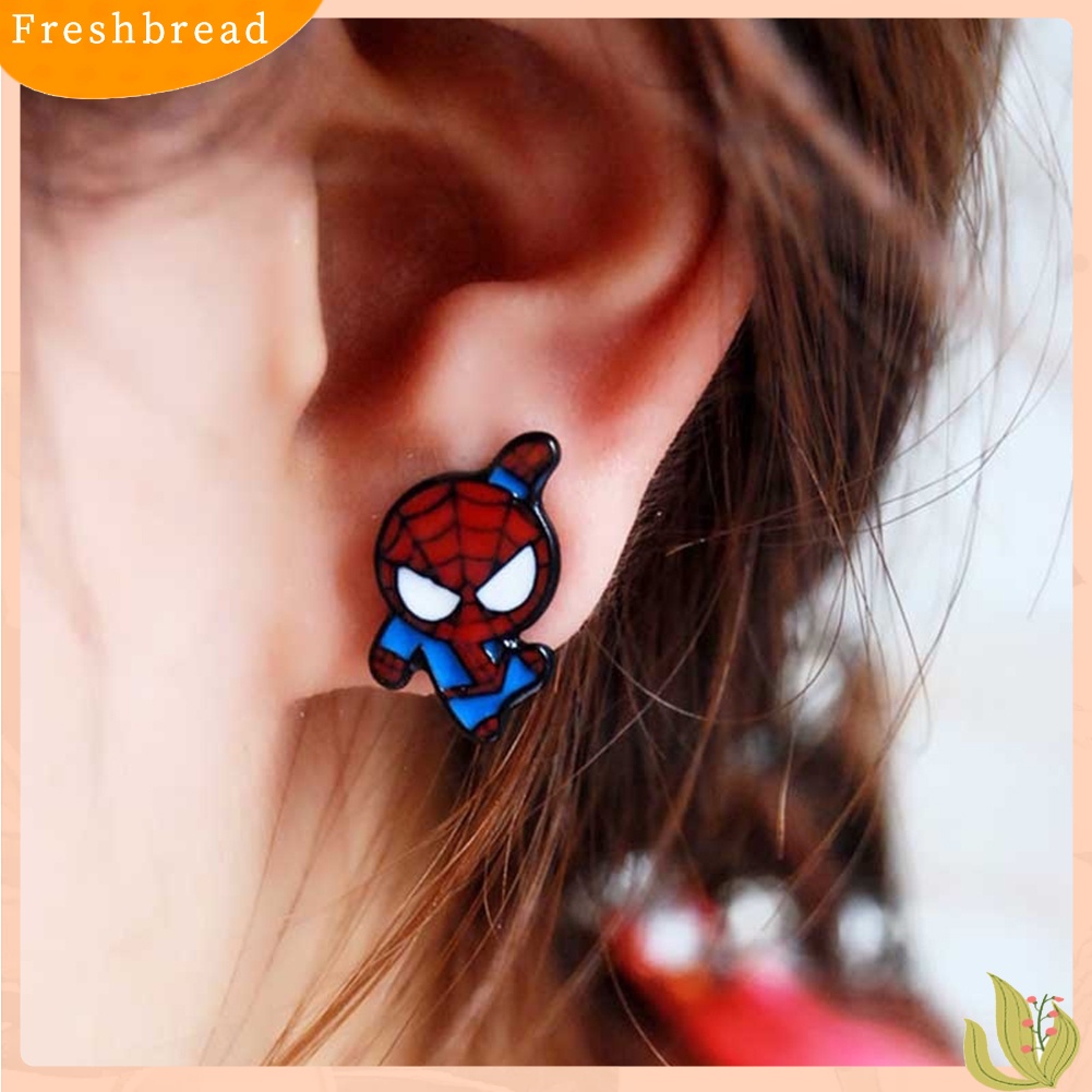 &lt; Freshbread &gt; Fashion Spider Man Deadpool Captain America Kartun Enamel Ear Studs Earrings