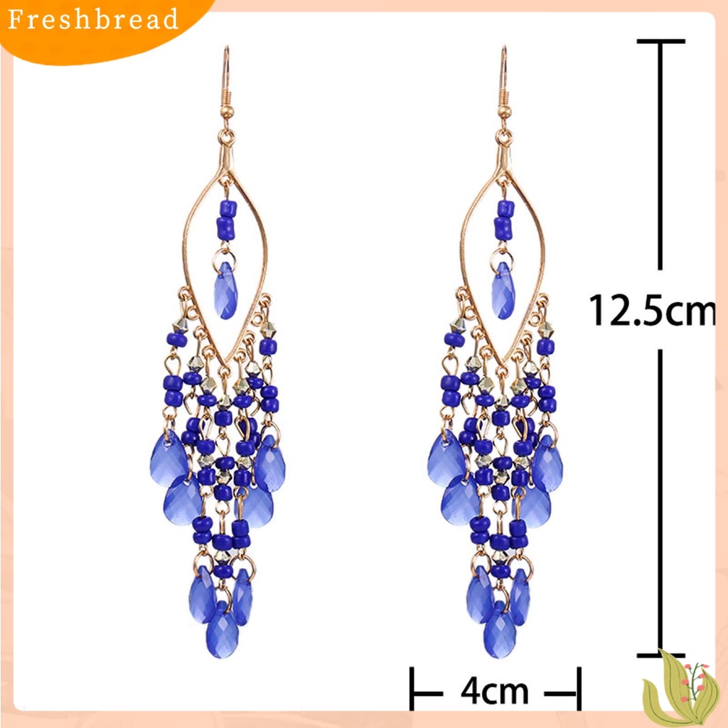 &lt; Freshbread &gt; 1pasang Anting Menjuntai Menawan Gaya Etnik Alloy Hollow Beads Rumbai Wanita Earrings Untuk Pesta