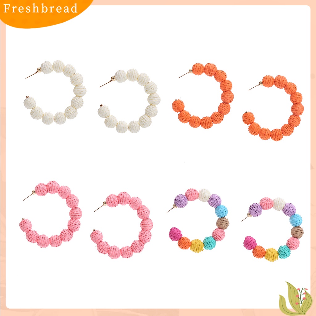 &lt; Freshbread &gt; 1pasang Anting Tusuk Bentuk C Bola Bulat Perhiasan Bohemian Braided Earrings Untuk Liburan