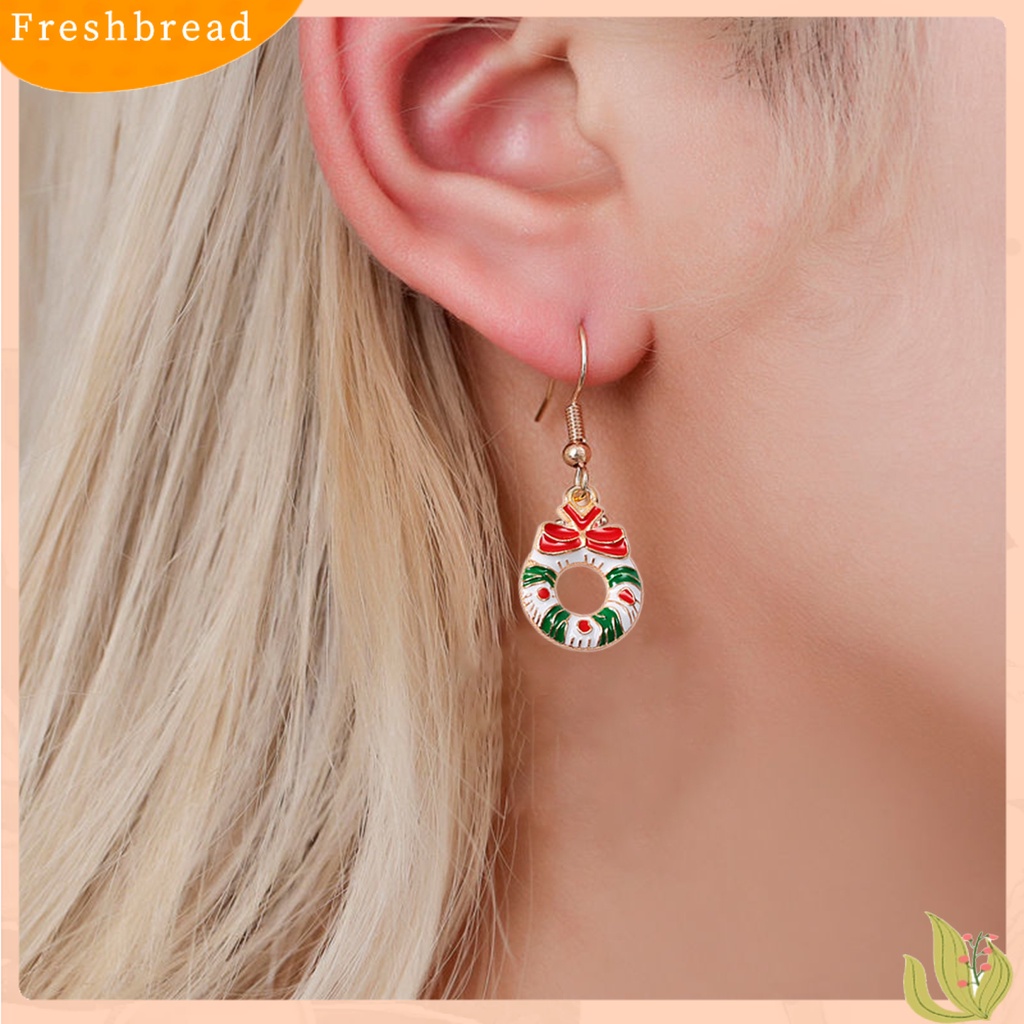 &lt; Freshbread &gt; 1pasang Anting Menjuntai Pohon Natal Snowman Dripping Oil Santa Claus Earrings Perhiasan Aksesori