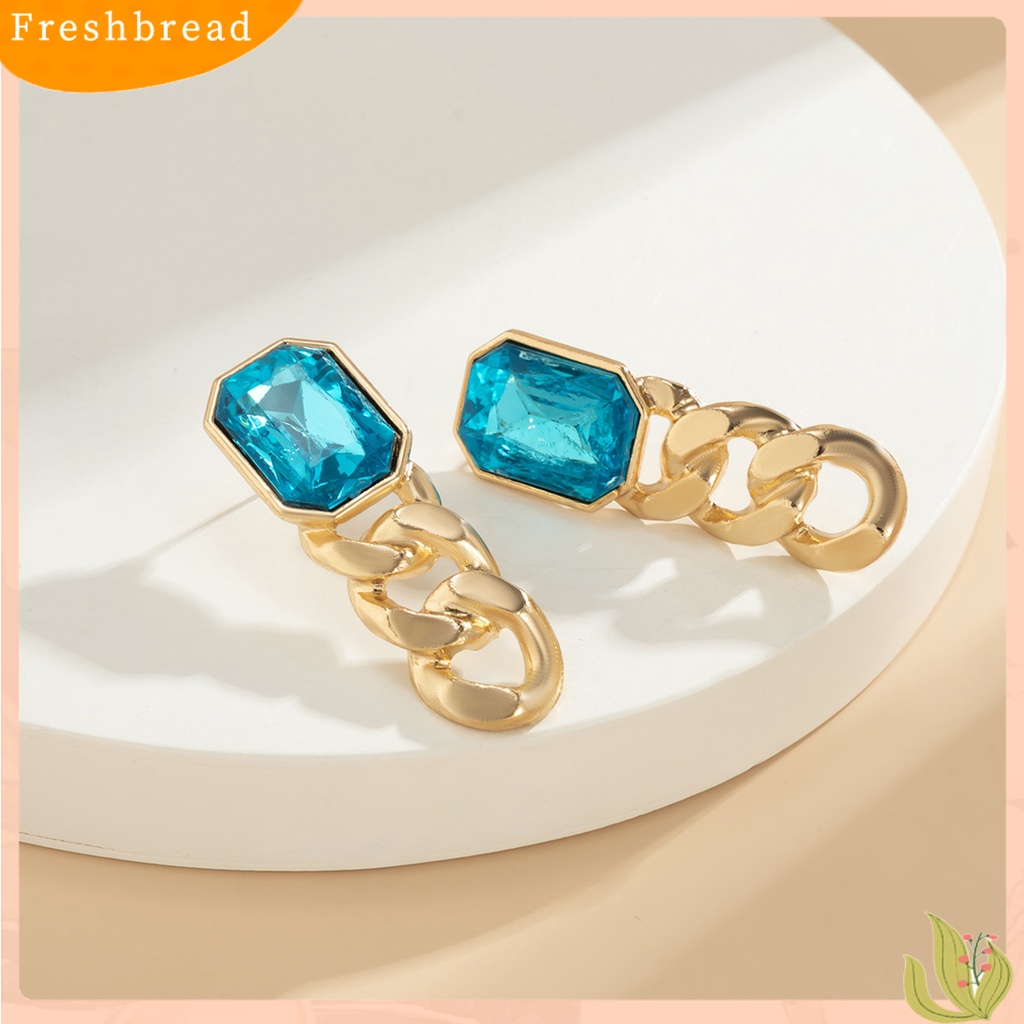 < Freshbread > 1pasang Anting Menjuntai Retro Rantai Rumbai Bentuk Persegi Anting Hollow Batu Permata Imitasi Untuk Pesta