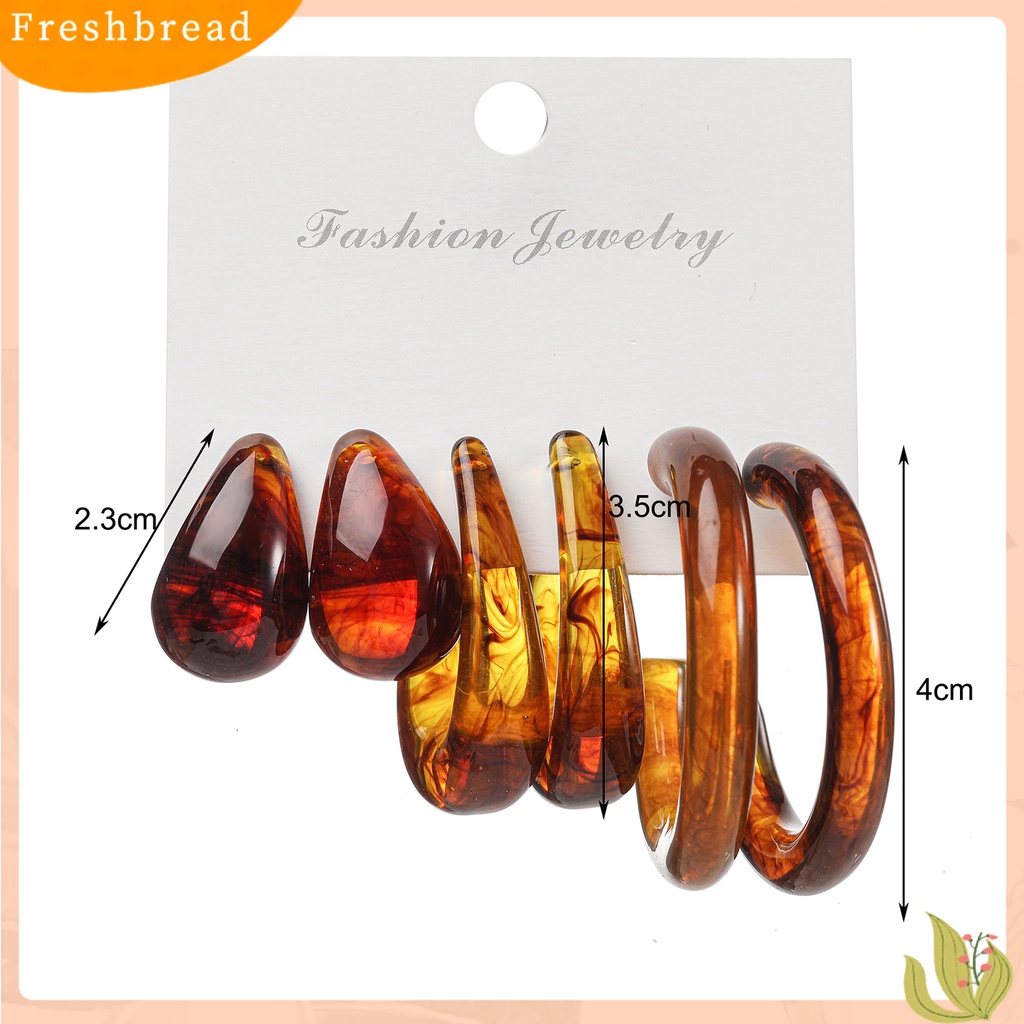 &lt; Freshbread &gt; 3pasang/Set Anting Wanita Transparan Berbentuk C Tindik Akrilik Anting Stud Bulat Perhiasan Aksesori