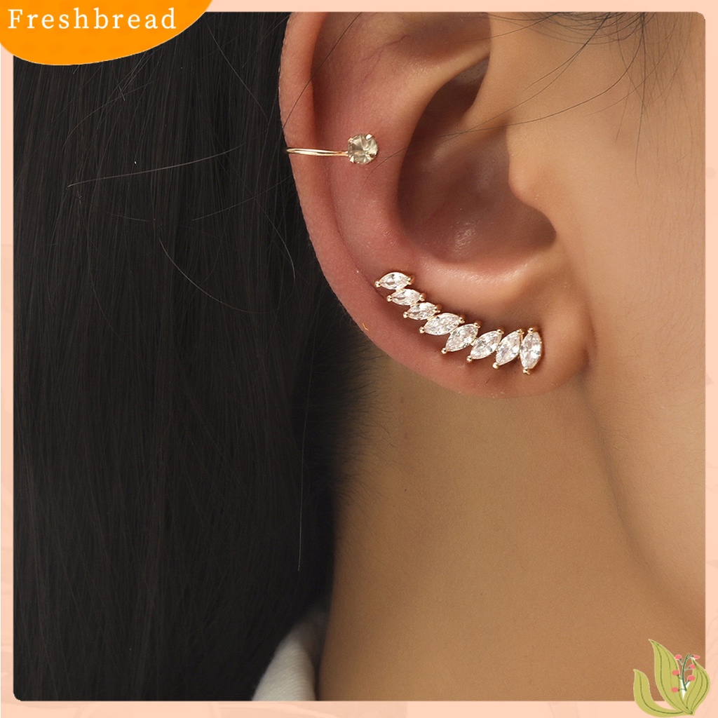 &lt; Freshbread &gt; 2Pcs Klip Anting Bentuk C Berlian Imitasi Wanita Mutiara Imitasi Geometri Bintang Manset Telinga Aksesoris Perhiasan