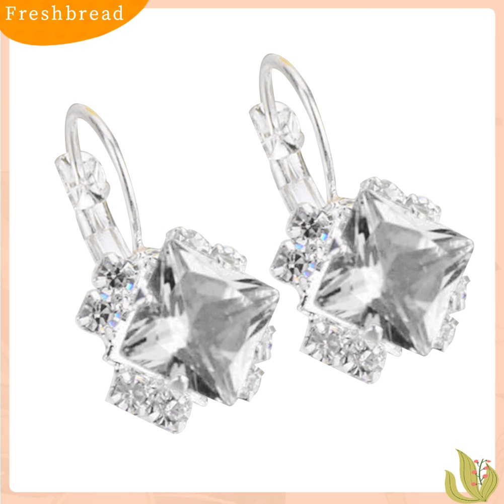 < Freshbread > Wanita Fashion Berlian Imitasi Mengkilap Leverback Anting Pertunangan Pernikahan Perhiasan