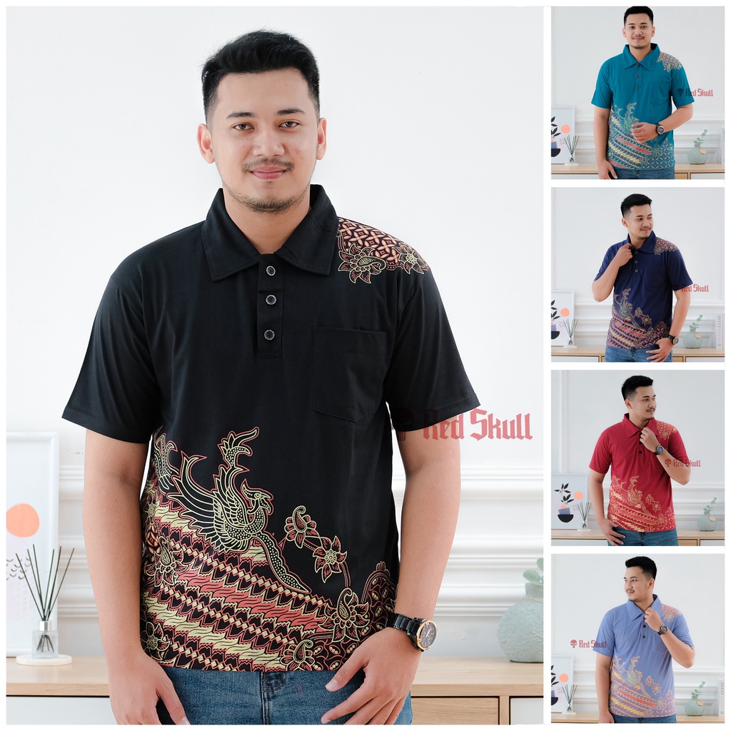 COD RED SKULL Kaos Kerah Polo Katun Batik Burung Batik Solo Ada Kantong