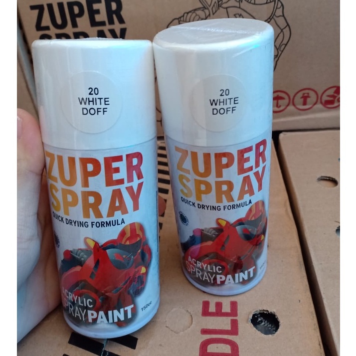 Zuper Spray Paint Pilok Pilox Warna White Doff / Putih Dop / Putih Tidak Mengkilap (P 20) 150cc/150ml