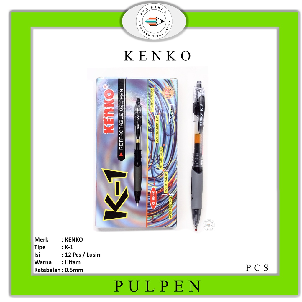 

KENKO - Pulpen Bolpen Ball Point Gel Pen K1 0.5 mm Hitam - PCS