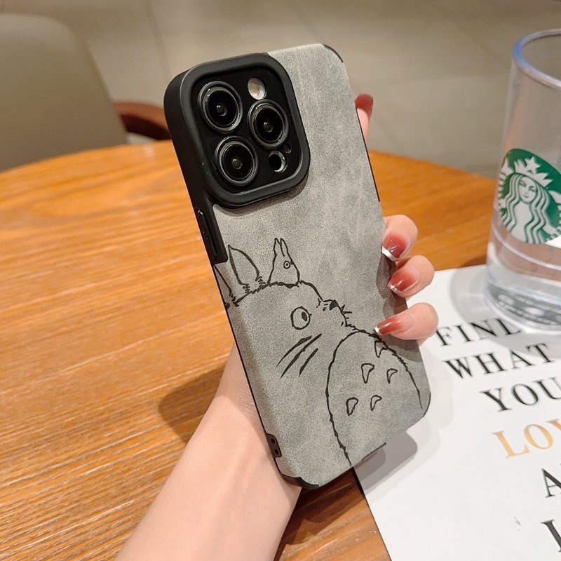 Retro suede Soft Case iP iPhone 7 8 Plus SE 2020 X XR XS Max 11 12 13 14 Pro Max 14 Plus Phone Case Camera Protect Gray Grey Cartoon Anime Totoro